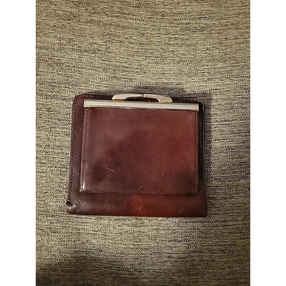 Vintage Bosca Brown Full Grain Leather Ladies Bifold Coin Wallet Dark Brown
